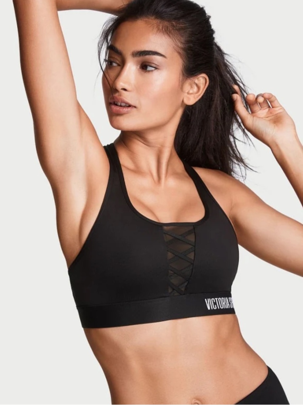 NEVER WORN Victoria's Secret Black Lace-Up Racerback Sports Bra